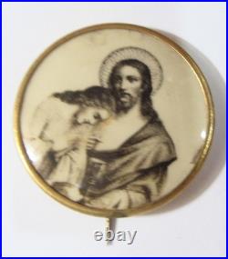 1890s antique 45 mm catholic Holy communion Jesus pinback button 54397