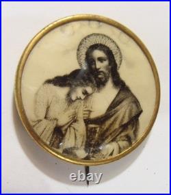 1890s antique 45 mm catholic Holy communion Jesus pinback button 54398