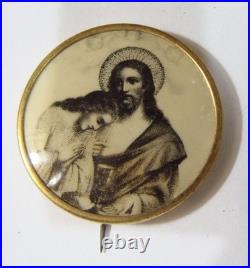 1890s antique 45 mm catholic Holy communion Jesus pinback button 54398