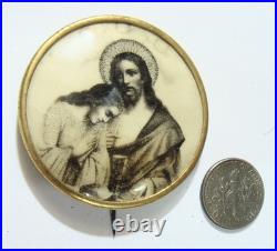 1890s antique 45 mm catholic Holy communion Jesus pinback button 54398