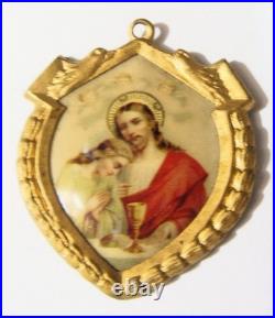 1890s antique catholic Holy communion Jesus eagles shield pendant 54396