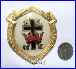 1890s antique catholic Knights gold tone metal large shield pocket icon 54387