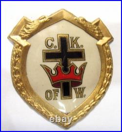 1890s antique catholic Knights gold tone metal large shield pocket icon 54387
