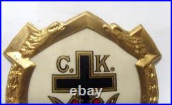 1890s antique catholic Knights gold tone metal large shield pocket icon 54387