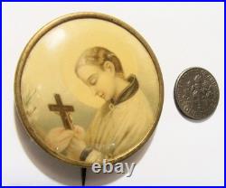 1890s antique catholic Saint Gerard gold tone metal 45 mm pinback button 54368