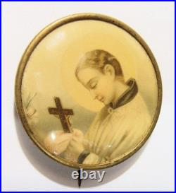 1890s antique catholic Saint Gerard gold tone metal 45 mm pinback button 54368