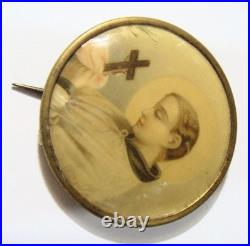 1890s antique catholic Saint Gerard gold tone metal 45 mm pinback button 54368