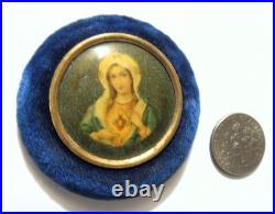 1890s antique catholic Saint Mary Immaculate Heart blue velvet icon 54369