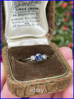 18ct Gold Art Deco Antique Three Stone Diamond And Sapphire Trilogy Ring L 1/2
