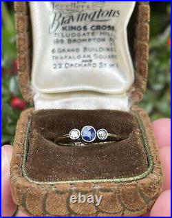 18ct Gold Art Deco Antique Three Stone Diamond And Sapphire Trilogy Ring L 1/2