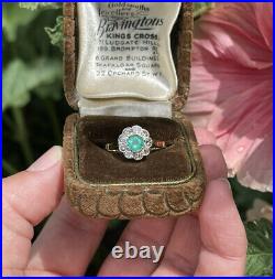 18ct Gold Emerald And Old Diamond Multiple Stone Ring Size N 4g Vintage Antique