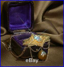 18k Diamond Pearl Pendant Victorian Antique Gold Star Of David Vs Old Mine Boxed