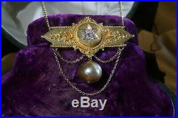 18k Diamond Pearl Pendant Victorian Antique Gold Star Of David Vs Old Mine Boxed