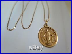 18k Yellow Gold Antique 1880 Virgin Mary Pendant 20'' Box Chain (#411)