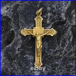 18k Yellow Gold Antique Ornate Crucifix/Cross Religious Pendant