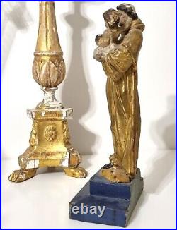 18th Antique french gilt Saint Antoine hand carved stucco wood religious statue