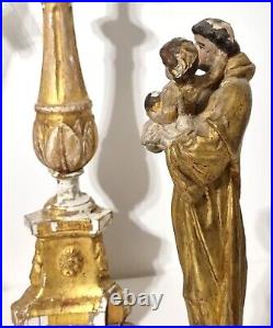 18th Antique french gilt Saint Antoine hand carved stucco wood religious statue