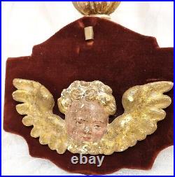 18th Antique french gilt religious angel hand carved stucco wood sculpture panel
