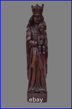 18th Century French Antique Madonna and Child Religious Carved Wood Statue