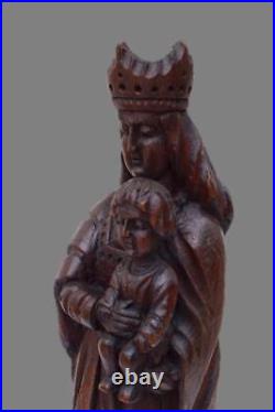 18th Century French Antique Madonna and Child Religious Carved Wood Statue