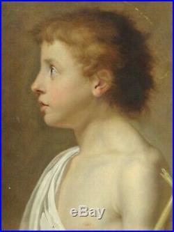 18th Century French Old Master Portrait of A Boy Saint Child Antique Painting