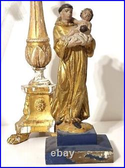 18th Religious gilt Saint Antoine hand carved stucco wood French antiques statue