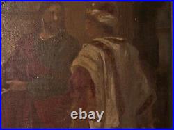 18th c Antique Old Master Religious Miniature Oil Painting with Christ 6x4 3/4