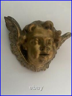 18thc carved gilt wood angels head Antique Wooden Ware Reclaimed Religious