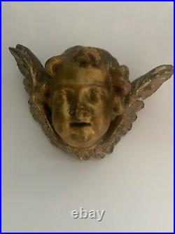 18thc carved gilt wood angels head Antique Wooden Ware Reclaimed Religious