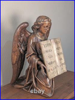 19 Tall Antique Gothic Religious Angel Statue in Gilded/Painted Wood