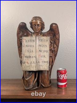 19 Tall Antique Gothic Religious Angel Statue in Gilded/Painted Wood