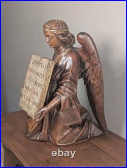 19 Tall Antique Gothic Religious Angel Statue in Gilded/Painted Wood