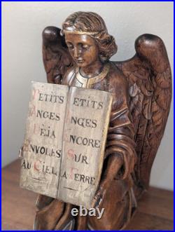 19 Tall Antique Gothic Religious Angel Statue in Gilded/Painted Wood