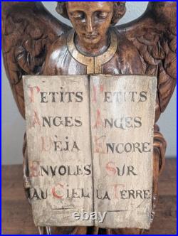 19 Tall Antique Gothic Religious Angel Statue in Gilded/Painted Wood