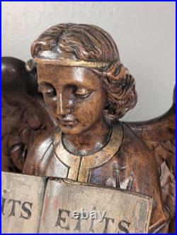 19 Tall Antique Gothic Religious Angel Statue in Gilded/Painted Wood