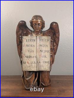 19 Tall Antique Gothic Religious Angel Statue in Gilded/Painted Wood