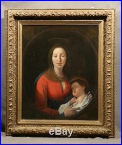 19 Th Century Antique Religious Painting Madonna and Child Young Beautiful Lady