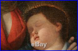 19 Th Century Antique Religious Painting Madonna and Child Young Beautiful Lady