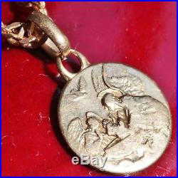 1900's antique 18k yellow gold Ricordo del Battesimo medal pendant handmade 0.8g