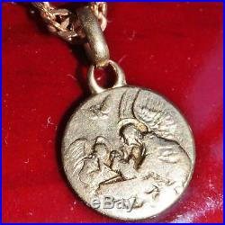 1900's antique 18k yellow gold Ricordo del Battesimo medal pendant handmade 0.8g