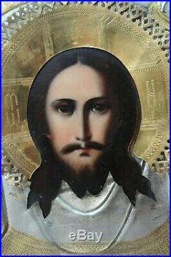 1900y RUSSIAN IMPERIAL ORTHODOX RELIGIOUS ICON JESUS MANDYLION EGG TEMPURA PAINT