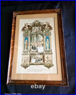 1903 Antique Catholic Communion Print Original Tiger Oak Frame Butte MT Hist