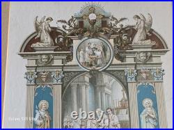 1903 Antique Catholic Communion Print Original Tiger Oak Frame Butte MT Hist