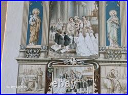 1903 Antique Catholic Communion Print Original Tiger Oak Frame Butte MT Hist