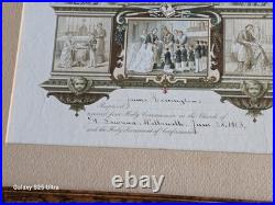 1903 Antique Catholic Communion Print Original Tiger Oak Frame Butte MT Hist
