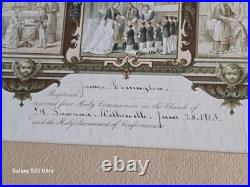 1903 Antique Catholic Communion Print Original Tiger Oak Frame Butte MT Hist