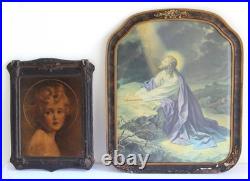 1920s Antique Religious Portrait Diptych Christ Child & Christ in Gethsemane