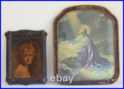 1920s Antique Religious Portrait Diptych Christ Child & Christ in Gethsemane