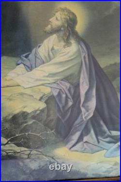 1920s Antique Religious Portrait Diptych Christ Child & Christ in Gethsemane