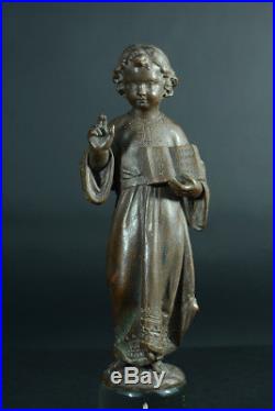 19THc Antique french bronze religious Statue Jesus Child signed